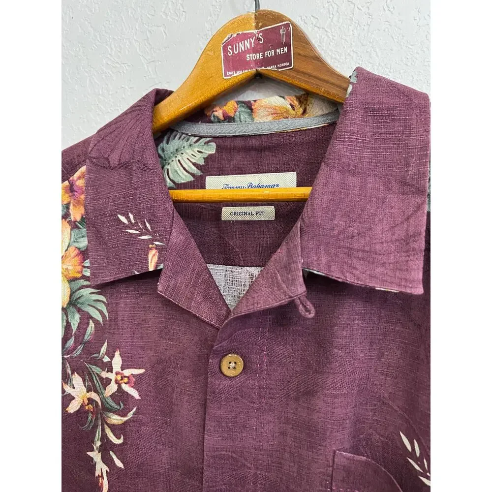 Tommy Bahama Silk Hawaiian Shirt XL Purple Floral Camp Shirt Original Fit Summer - Picture 12 of 13